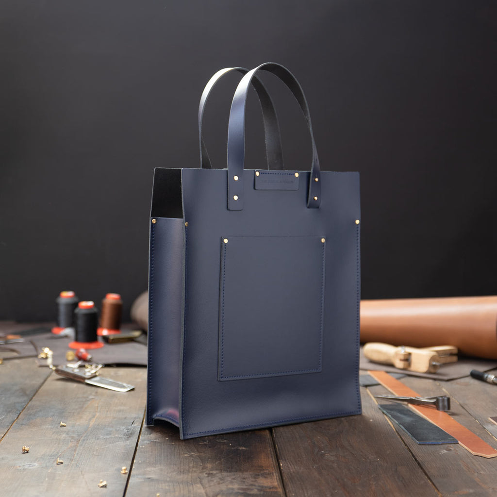 Navy Shopper textured-leather tote bag